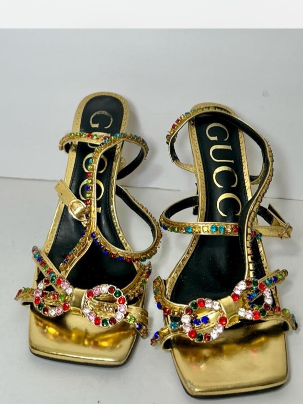 Gold Multicolor Crystal Strap Sandals